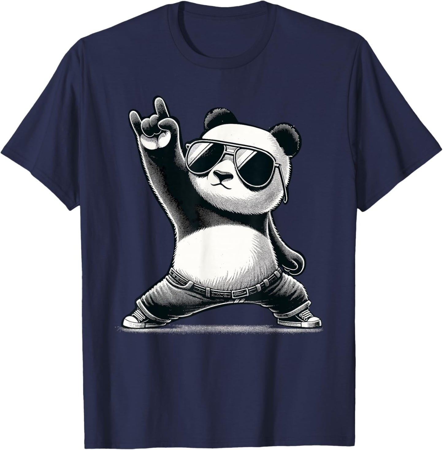 Retro Panda Rock Music Gift Men Children Women Funny Panda T-Shirt - T-Shirt | Navy