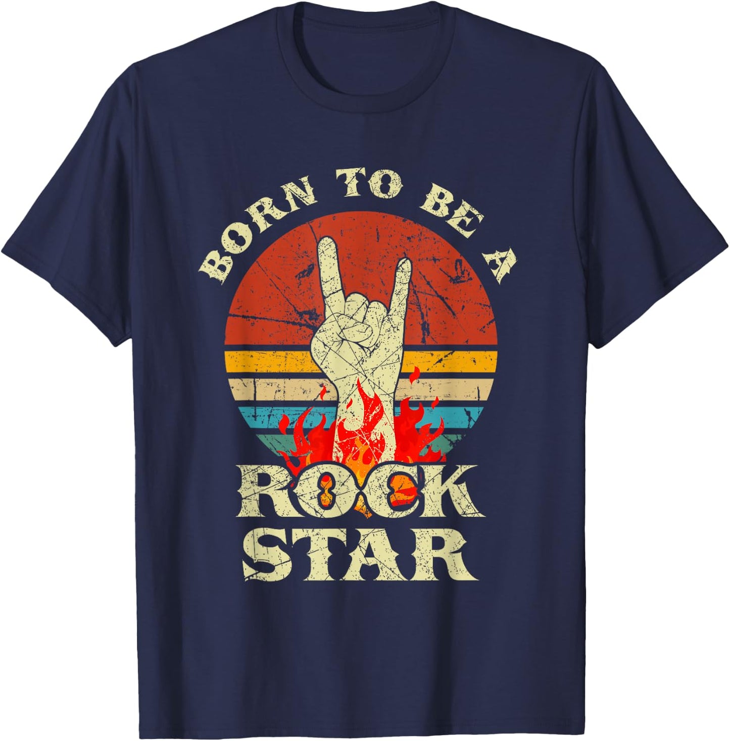Born to Be Rock Star Hand Horns Vintage Retro T-Shirt - T-Shirt | Navy