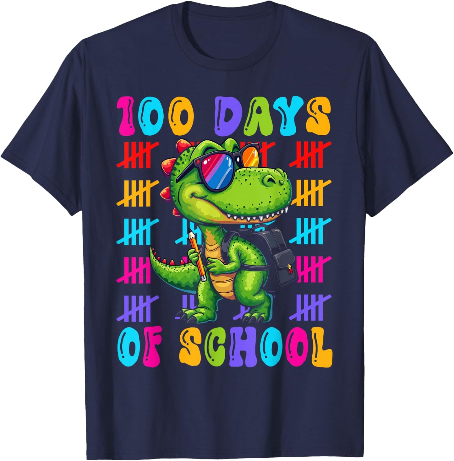 100 Days of School Dinosaur 100th Day 100 Days Smarter Kids T-Shirt - T-Shirt | Navy