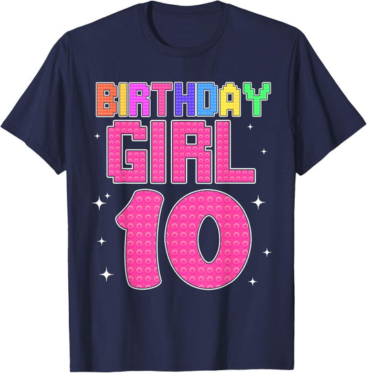 10th Birthday Girl Master Builder 10 Year Old Block Building T-Shirt - T-Shirt | Navy