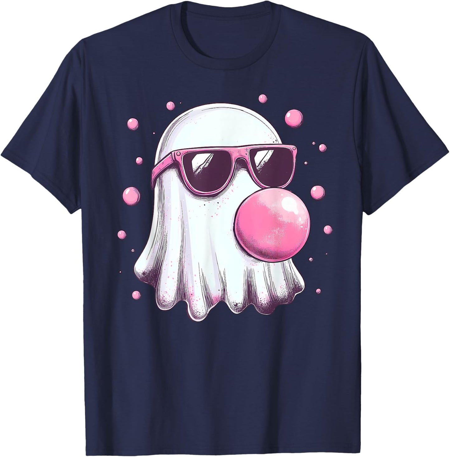 Cute Pink Ghost Bubble Gum Halloween Costume Women Kids T-Shirt - T-Shirt | Navy