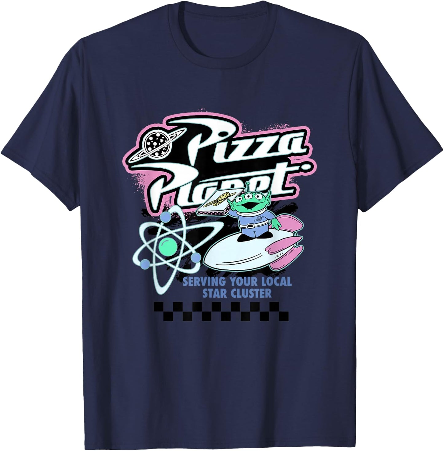 Disney Pixar Toy Story Pizza Planet Retro Neon Retro Poster T-Shirt - T-Shirt | Navy