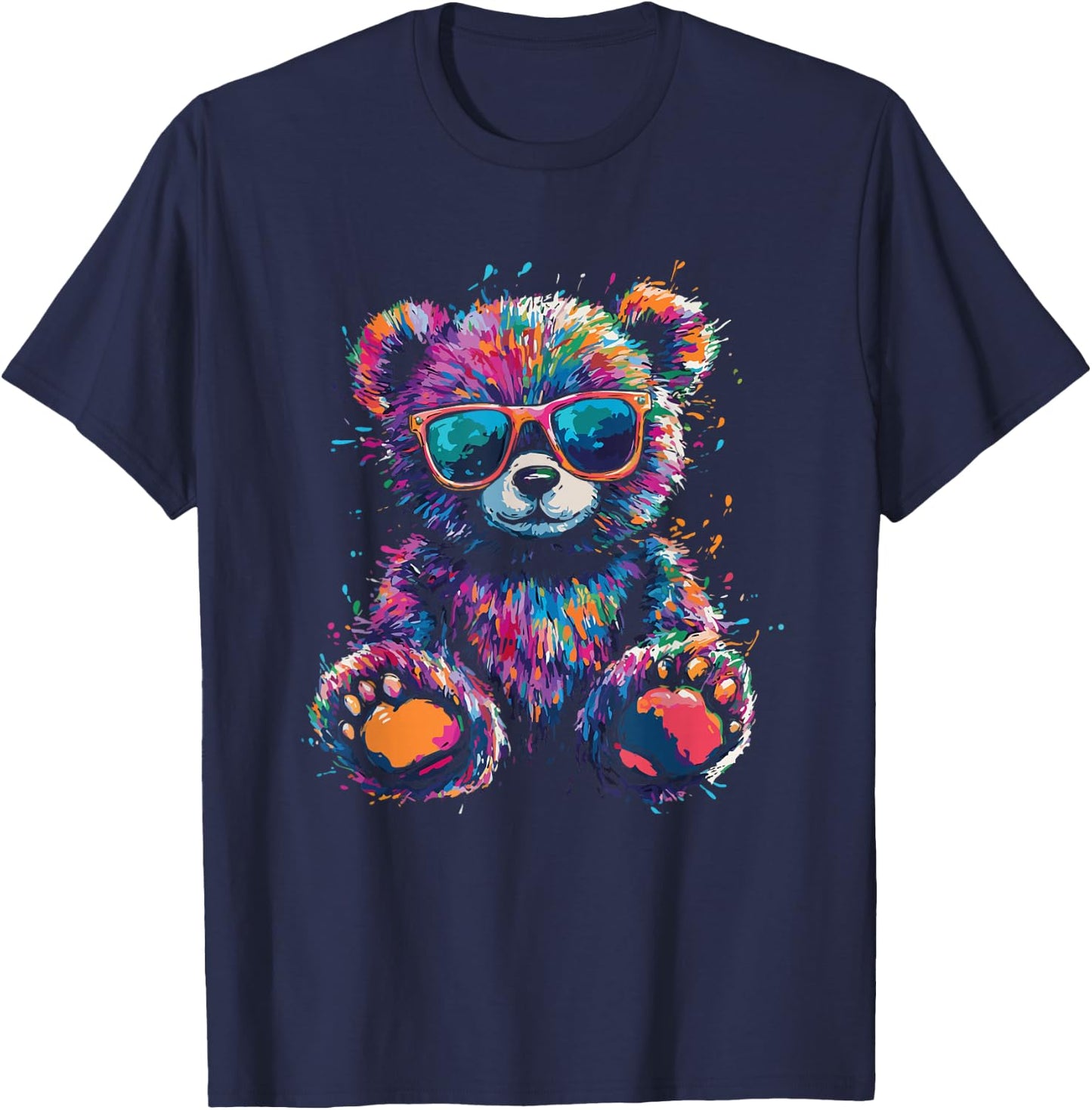 Cool Colourful Bear with Sunglasses T-Shirt - T-Shirt | Navy