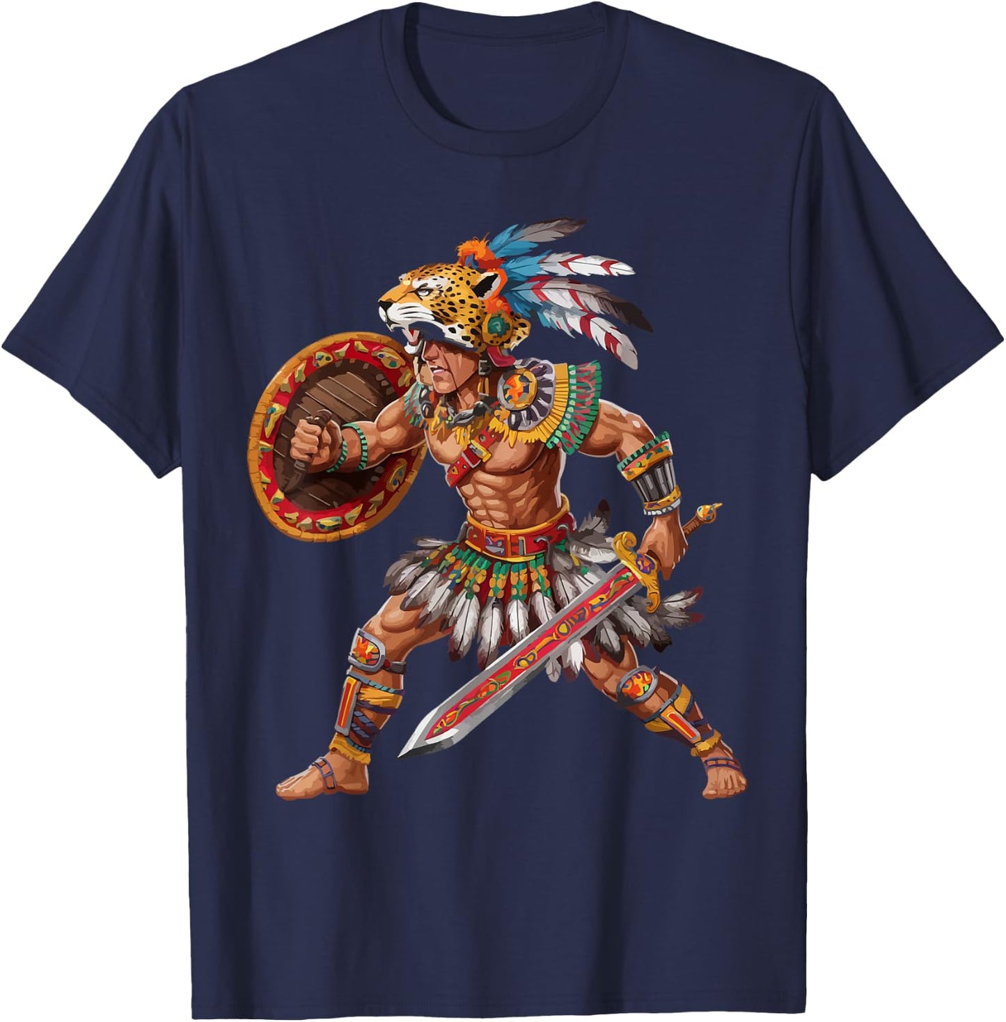 Aztec Jaguar Warrior Aztec Culture Mayan Indigenous T-Shirt - T-Shirt | Navy