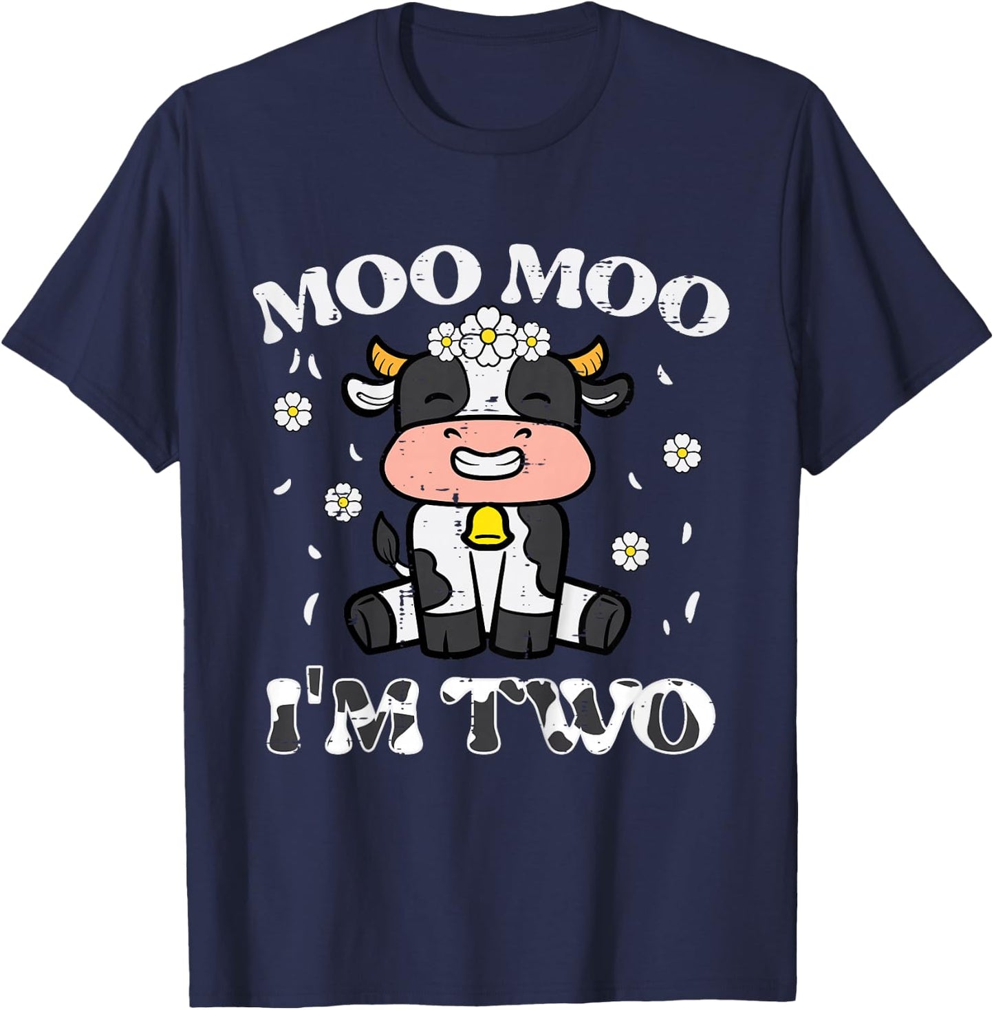 2nd Birthday Cow Moo Moo Im Two 2 Year Old Boys Girls Kids T-Shirt - T-Shirt | Navy