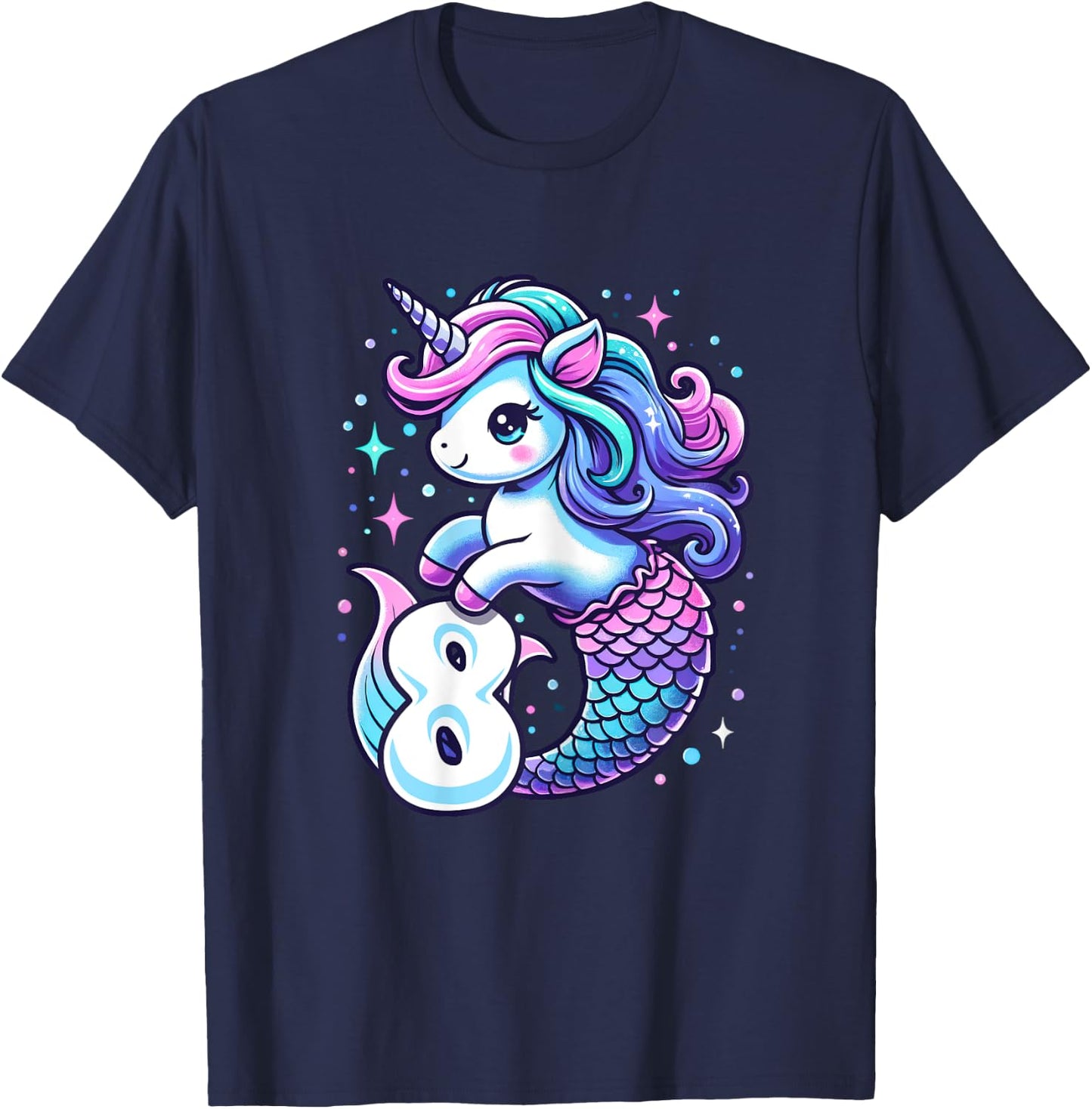 Unicorn Mermaid 8th Birthday 8 Year Old Party Girls Outfit T-Shirt - T-Shirt | Navy