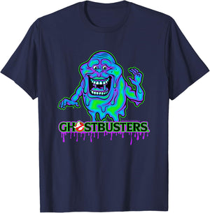 Ghostbusters Ghost Slimer Colourful Neon Big Chest Logo T-Shirt - T-Shirt | Navy
