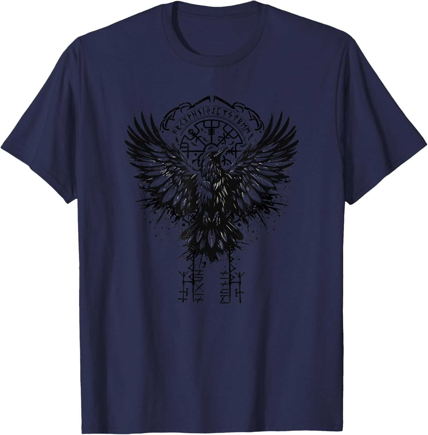 Valhalla Raven Raven Odin Runes Nordic Compass Viking , grey, S T-Shirt - T-Shirt | Navy