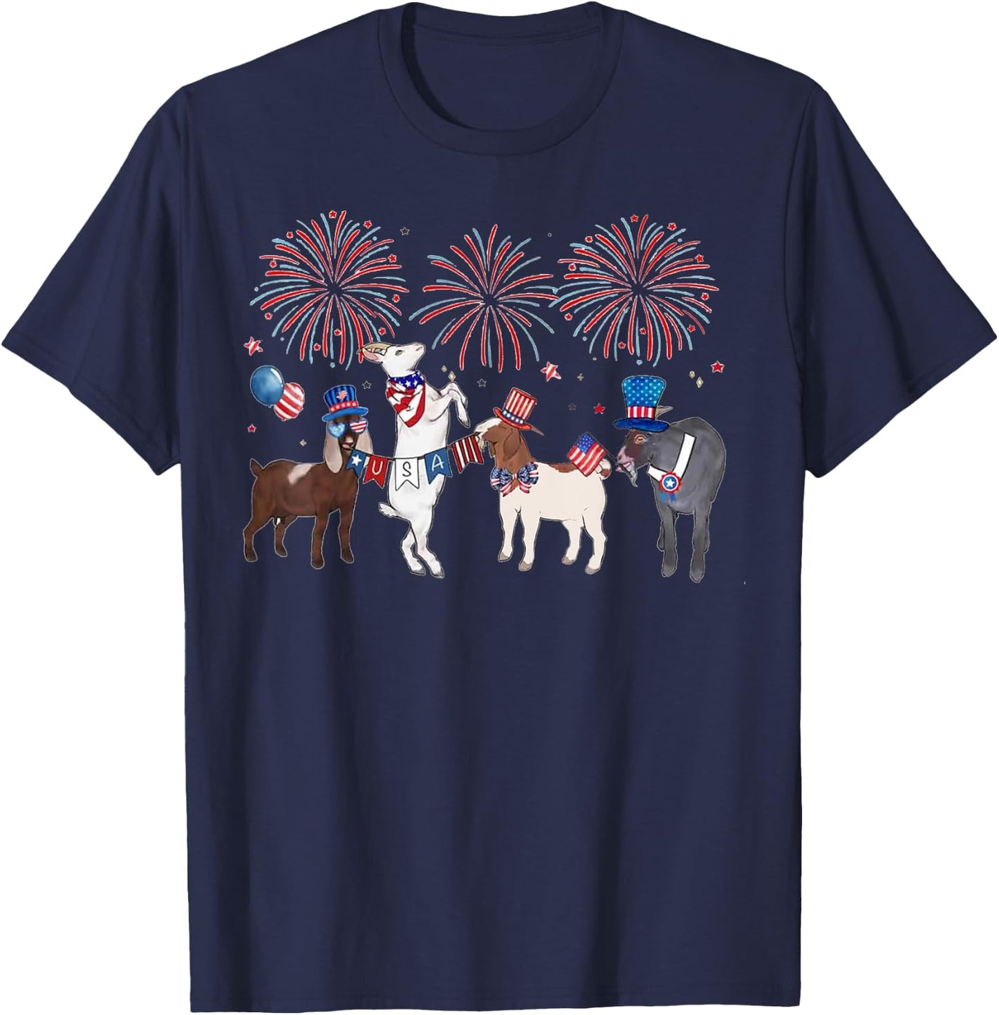 4th of July Patriotic Goat USA American Flag Goat Lovers T-Shirt - T-Shirt | Navy
