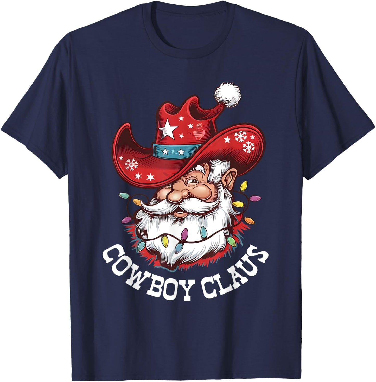 Cowboy Claus Cowboy Santa Hat Xmas Christmas Western Style T-Shirt - T-Shirt | Navy