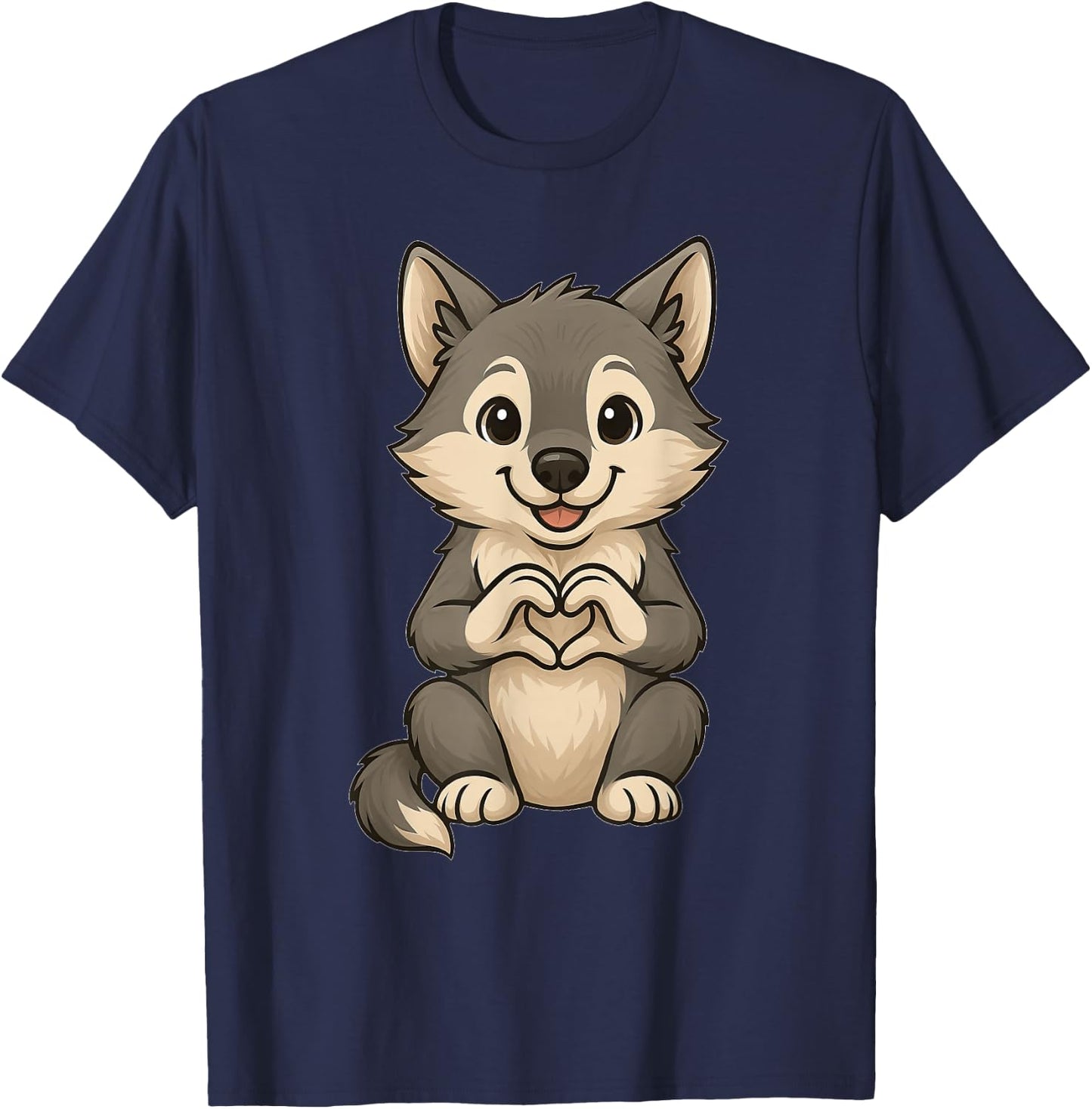 Wolf mit Herz | Süßes Wolfmotiv mit Herzsymbol und Wolf T-Shirt - T-Shirt | Navy