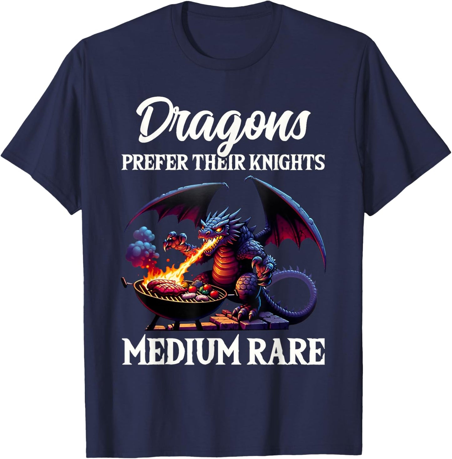 Funny Renaissance Festival Dragons Prefer Knights Design T-Shirt - T-Shirt | Navy