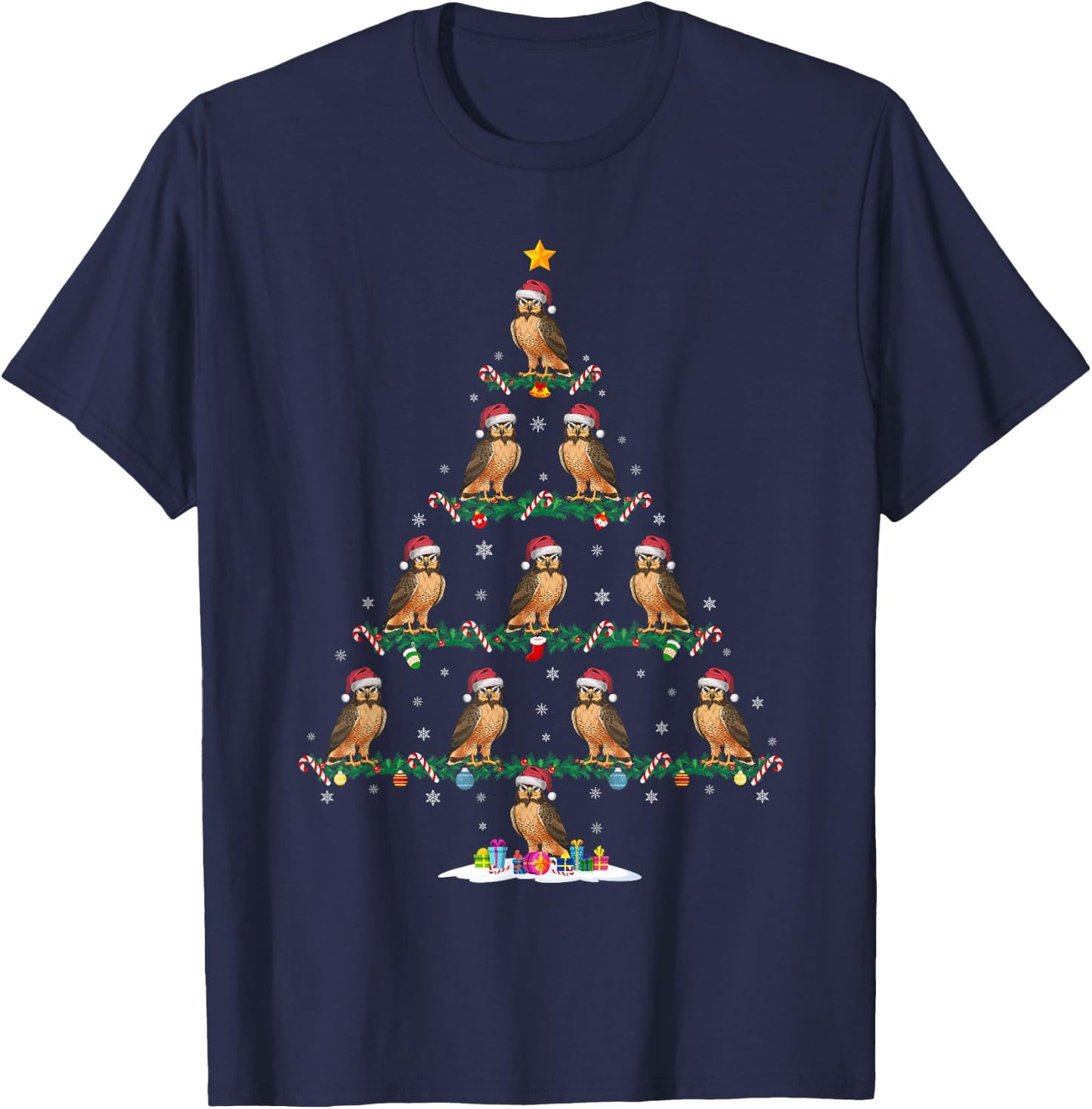 Hawk Christmas Tree Pajama Men Women Kids Ugly Xmas T-Shirt - T-Shirt | Navy