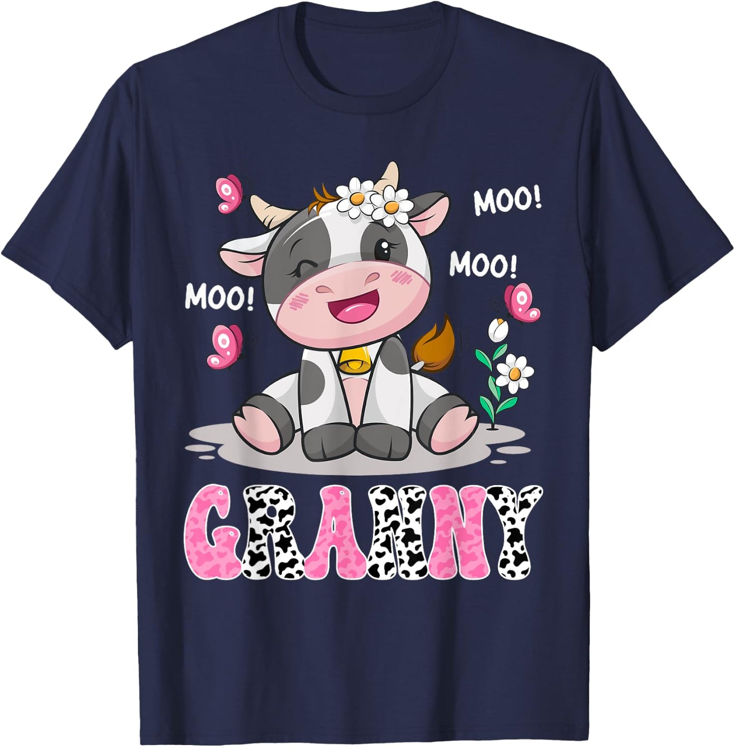 Granny Cute Cow Moo Moo Farmer Birthday Family Matching T-Shirt - T-Shirt | Navy