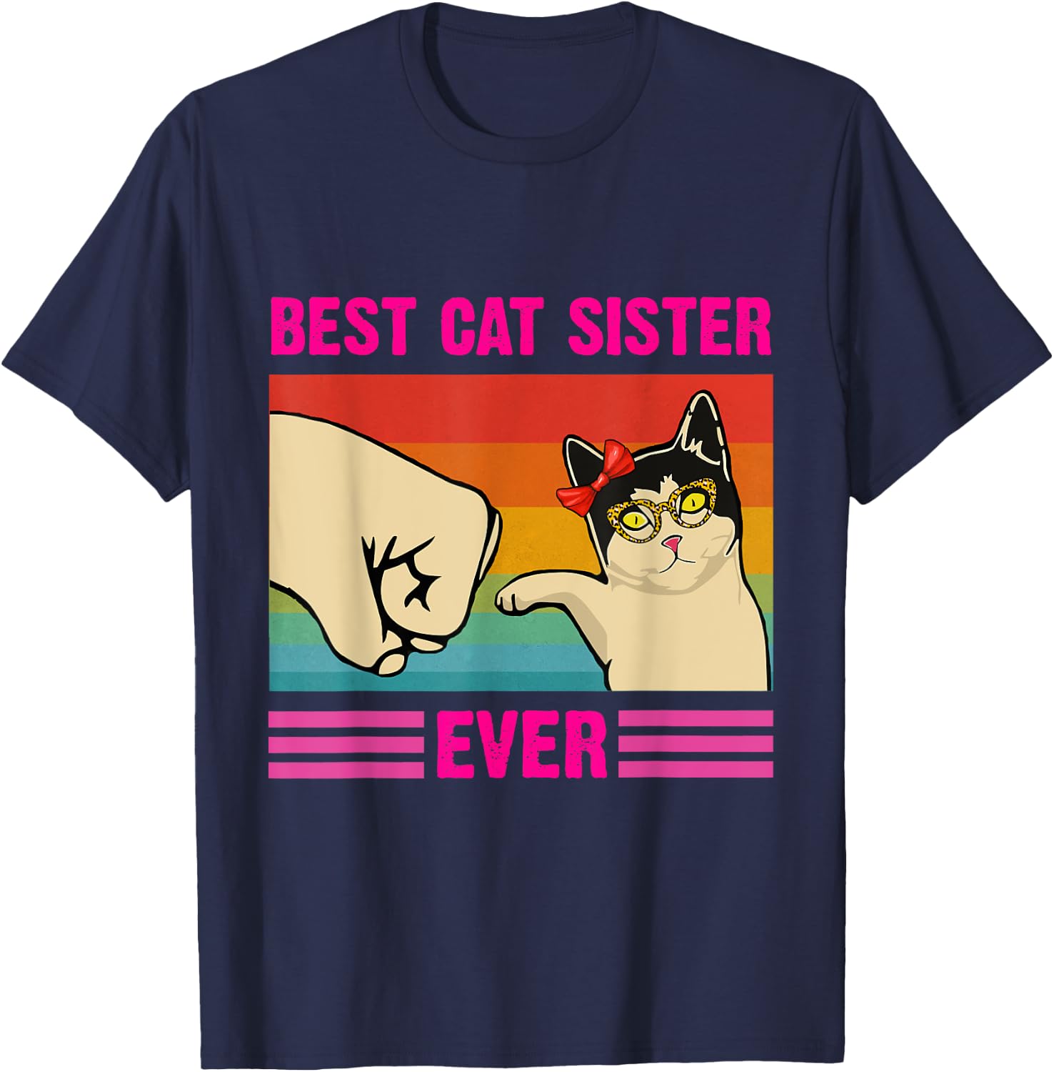 Best Cat Sister Ever Funny Sister Cat Lovers Style Retro T-Shirt - T-Shirt | Navy