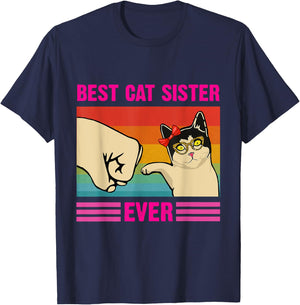Best Cat Sister Ever Funny Sister Cat Lovers Style Retro T-Shirt - T-Shirt | Navy