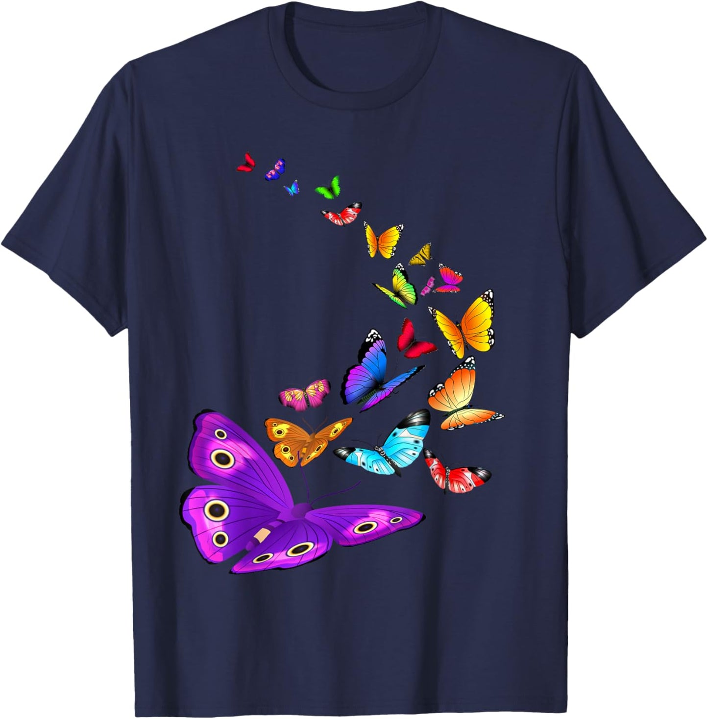 Butterfly T Shirt Flying Butterfly Wings Shirt T-Shirt - T-Shirt | Navy