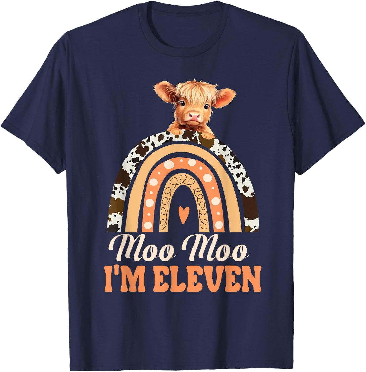 Moo Moo Im Eleven Birthday Decoration Highland Cow 11th Bday T-Shirt - T-Shirt | Navy