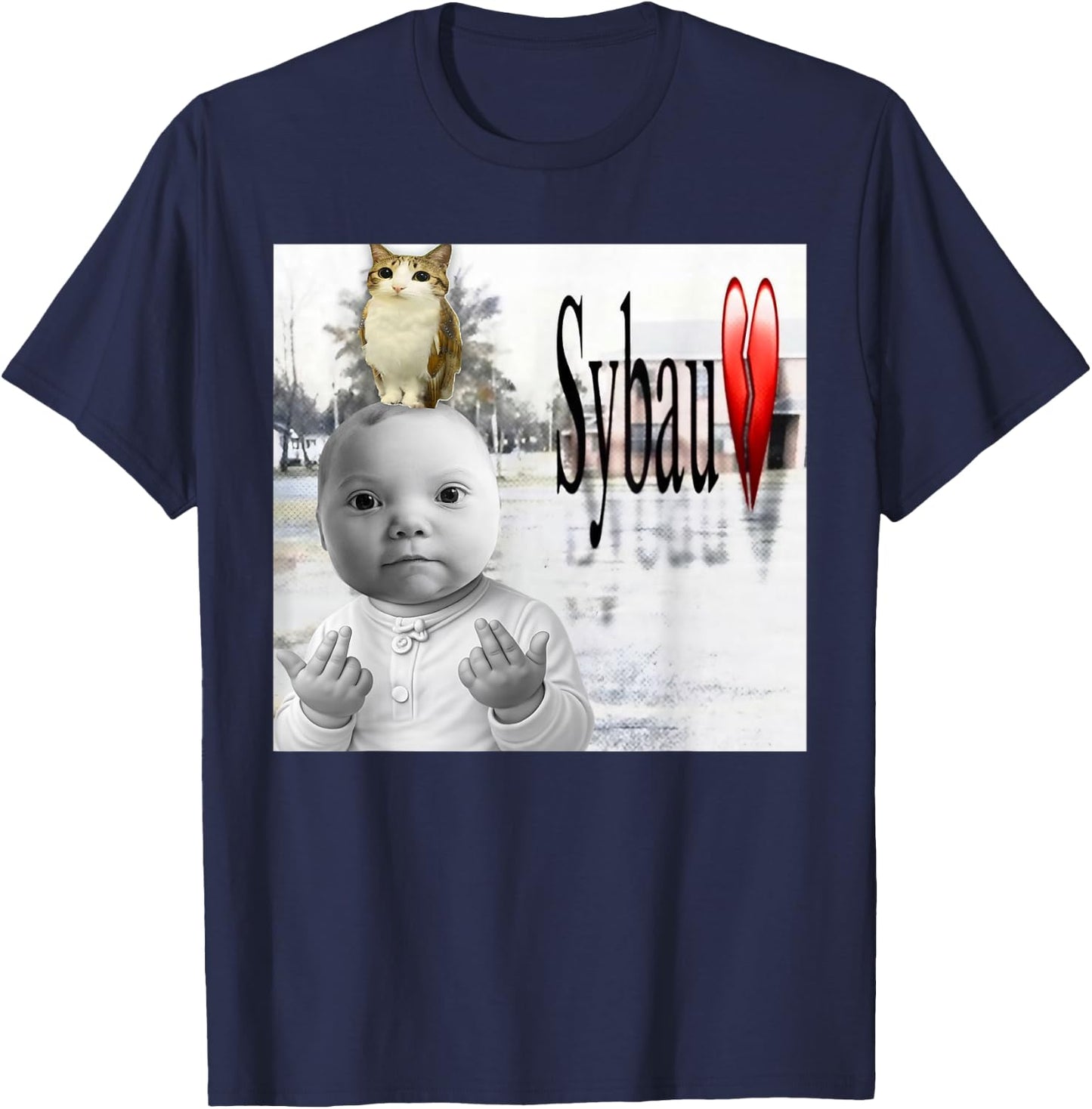 Funny Niche Ai Baby and Meowl SYBAU Tuff Brainrot Meme T-Shirt - T-Shirt | Navy