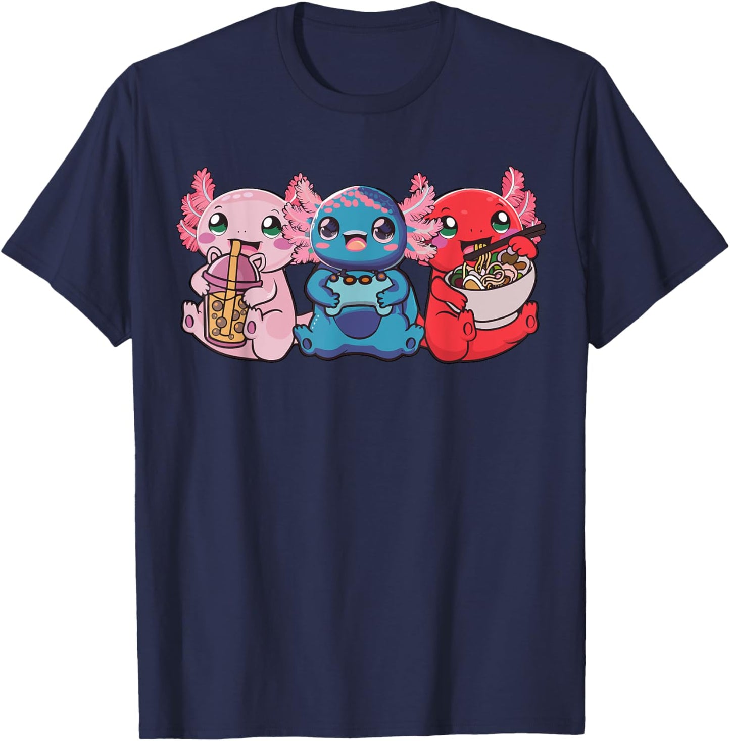 Axolotl Boba Tea Bubble Tea Gaming Gamer Ramen Axolotl T-Shirt - T-Shirt | Navy