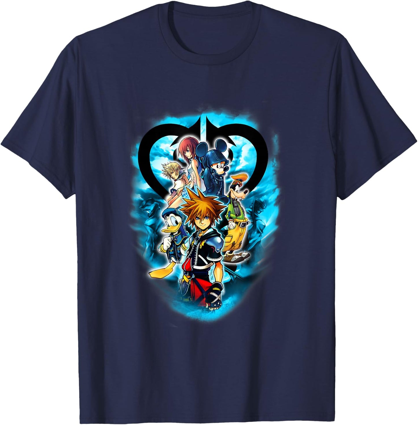 Disney Kingdom Hearts Main Characters Blue Flame Group Shot T-Shirt - T-Shirt | Navy