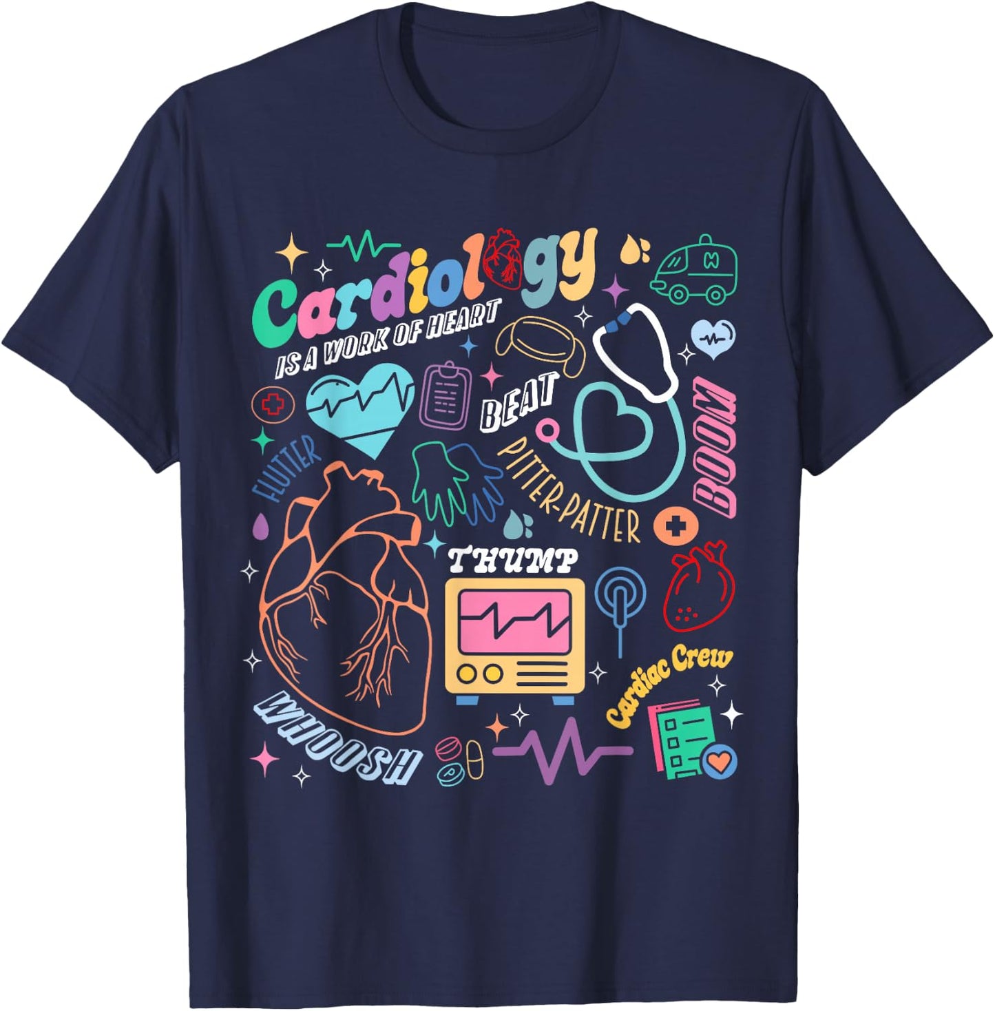 CVICU Cardiac Nurse Retro Anatomy Cardiology Human Heart RN T-Shirt - T-Shirt | Navy
