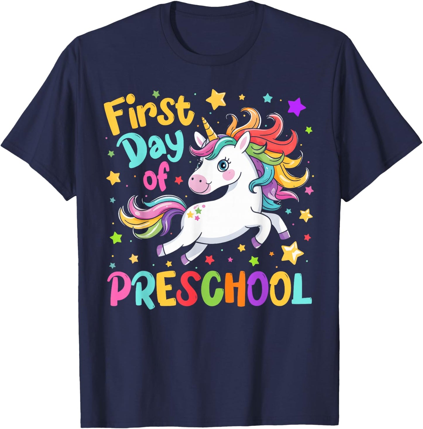 First Day Of Preschool Back To School Unicorn T-Shirt - T-Shirt | Navy