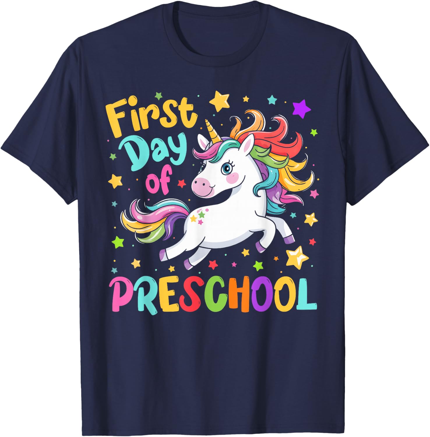 First Day Of Preschool Back To School Unicorn T-Shirt - T-Shirt | Navy
