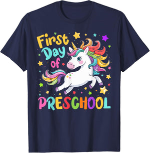 First Day Of Preschool Back To School Unicorn T-Shirt - T-Shirt | Navy