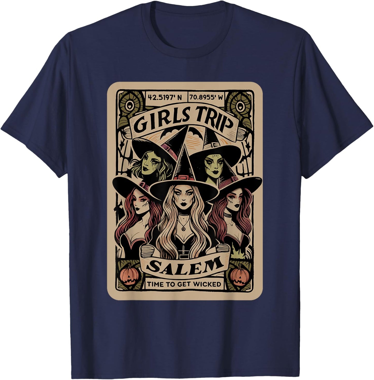 Girls Trip to Salem Time To Get Wicked Tarot Card Halloween T-Shirt - T-Shirt | Navy