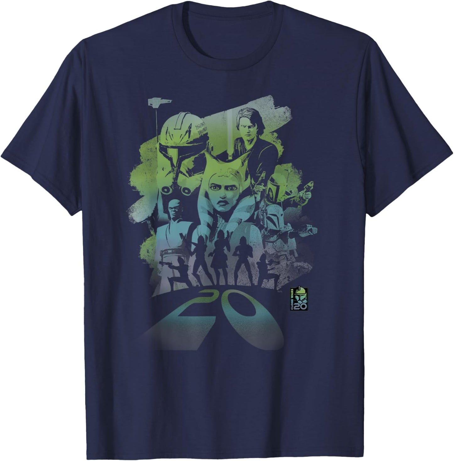Star Wars Clone Wars 20th Anniversary Ahsoka and Captain Rex T-Shirt - T-Shirt | Navy