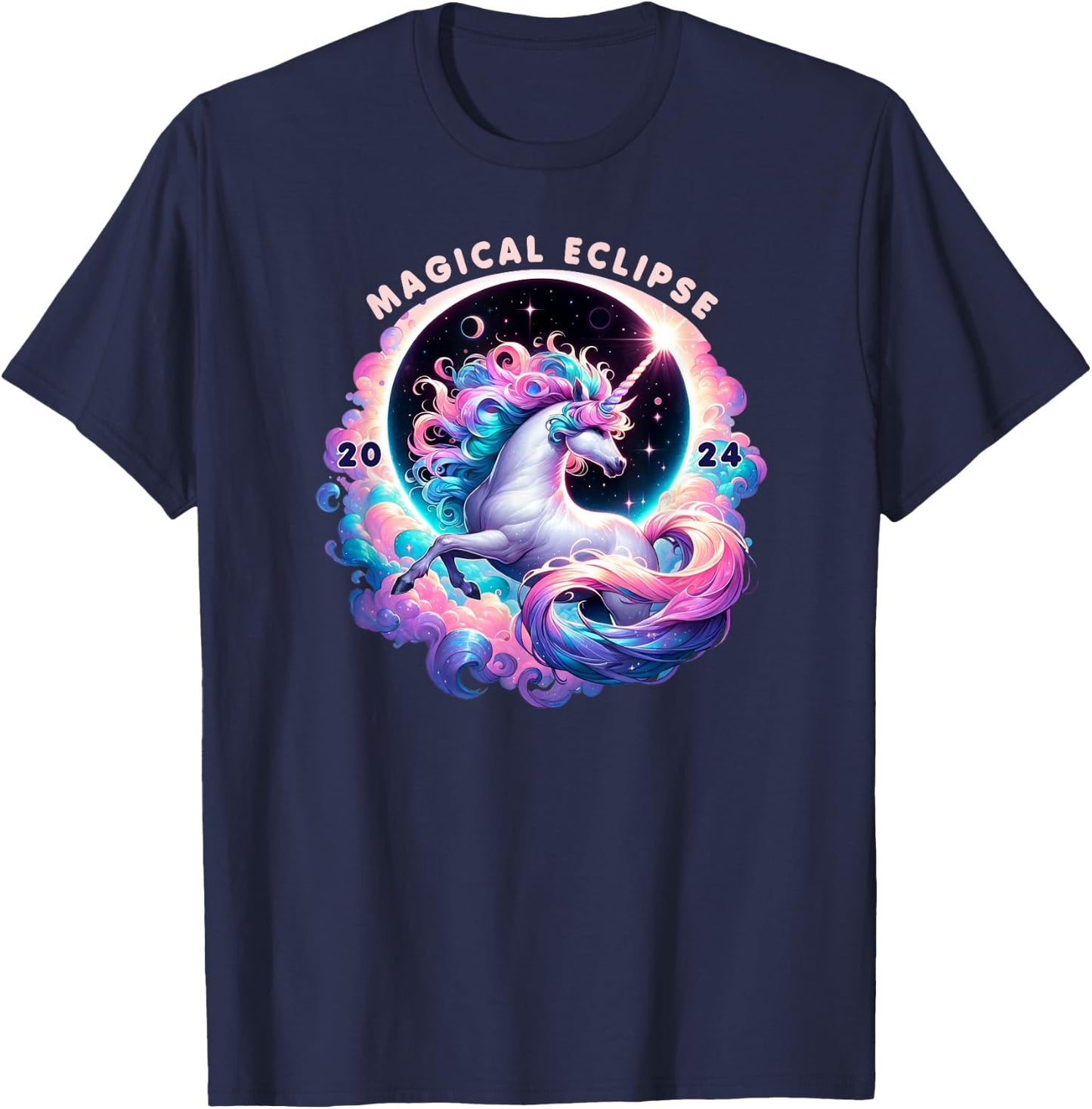 2024 Total Solar Eclipse Totality Unicorn Magical Eclipse T-Shirt - T-Shirt | Navy