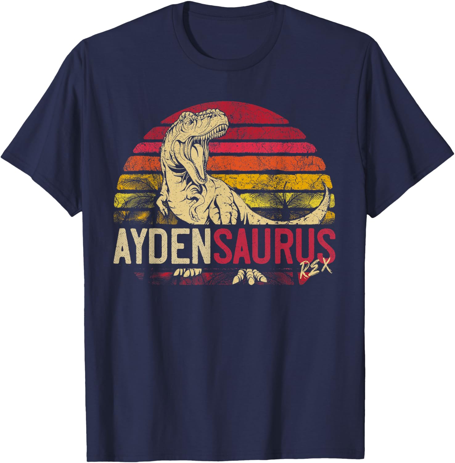 Ayden Saurus Funny Personalized Dinosaur T Rex Name Boy Gift T-Shirt - T-Shirt | Navy