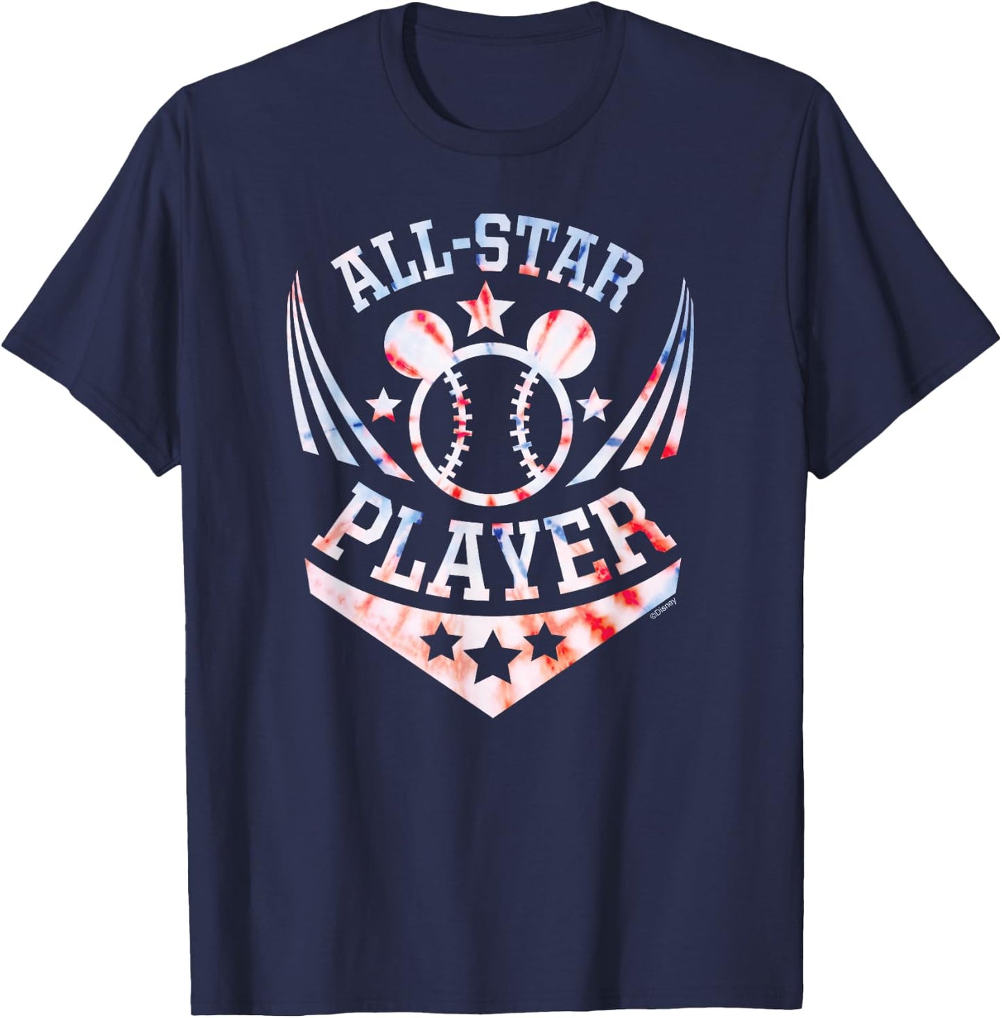 Disney Mickey Mouse Baseball All-Star Player Sports Tie-Dye T-Shirt - T-Shirt | Navy