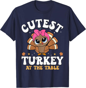 Cutest Turkey At The Table Dinner Thanksgiving Women Girls T-Shirt - T-Shirt | Navy