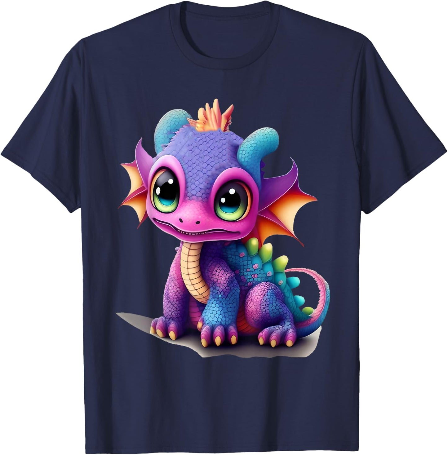 Girls Boys Dragon Dino Children's Colourful Rainbow Colourful Fashion , black T-Shirt - T-Shirt | Navy