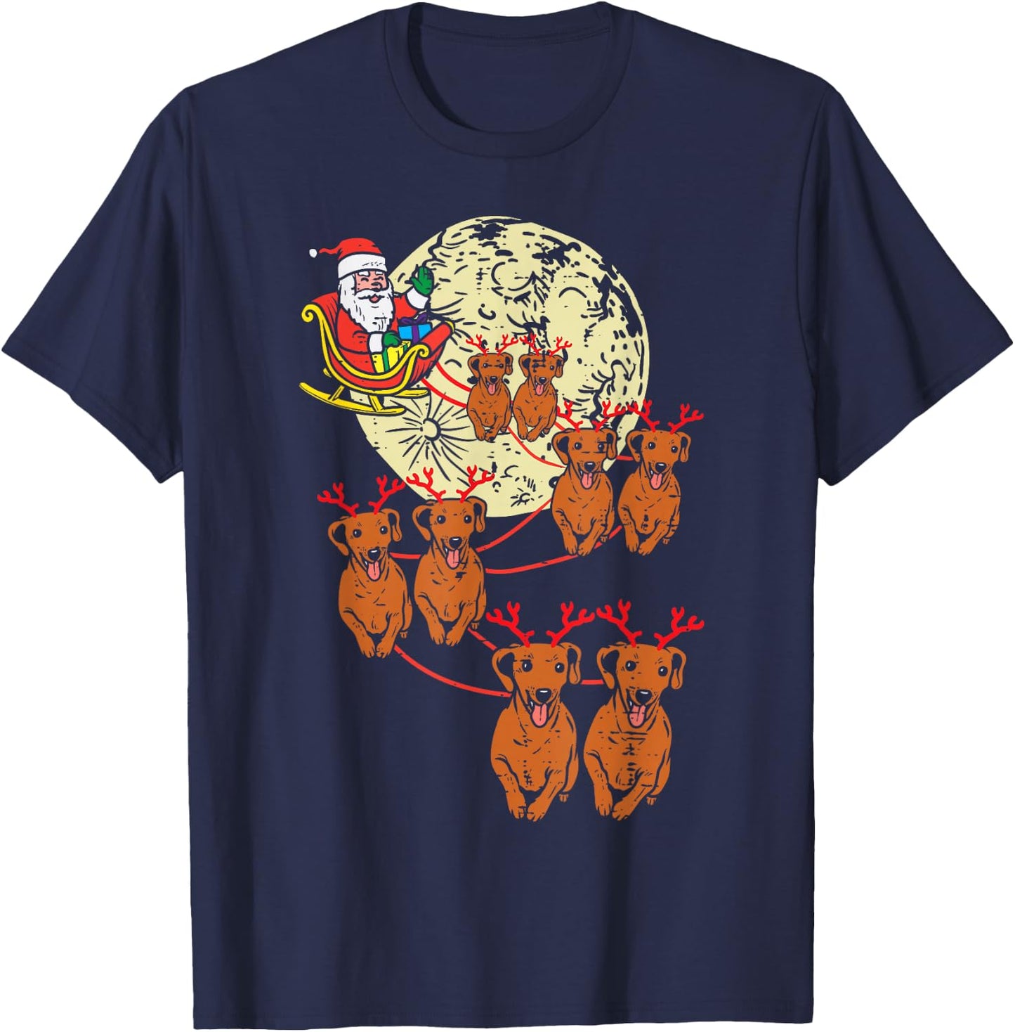 Reindeer Dachshund Santa Christmas Pet Weiner Dog Xmas PJ T-Shirt - T-Shirt | Navy