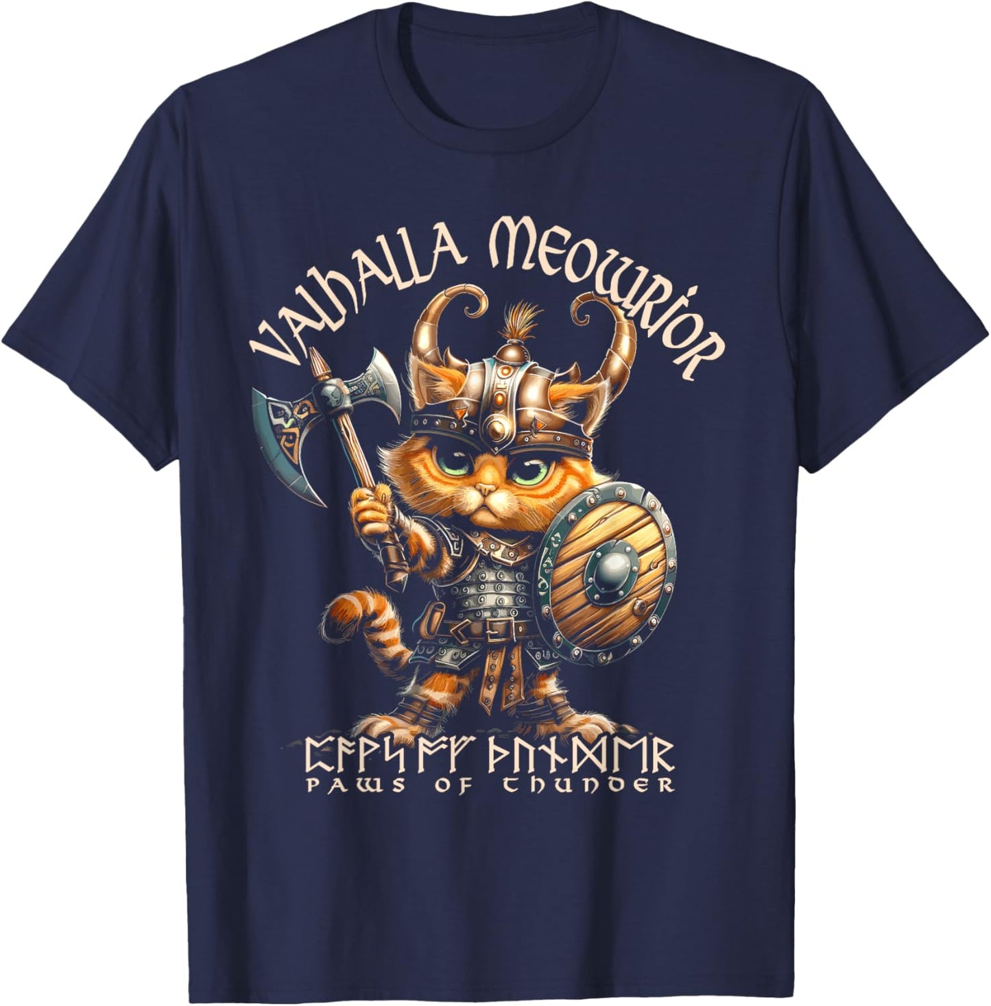 Nordic Norse Valhalla Viking Cat Warrior Men Kids T-Shirt - T-Shirt | Navy