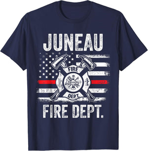 Juneau Alaska Fire Department Thin Red Line Fireman T-Shirt - T-Shirt | Navy