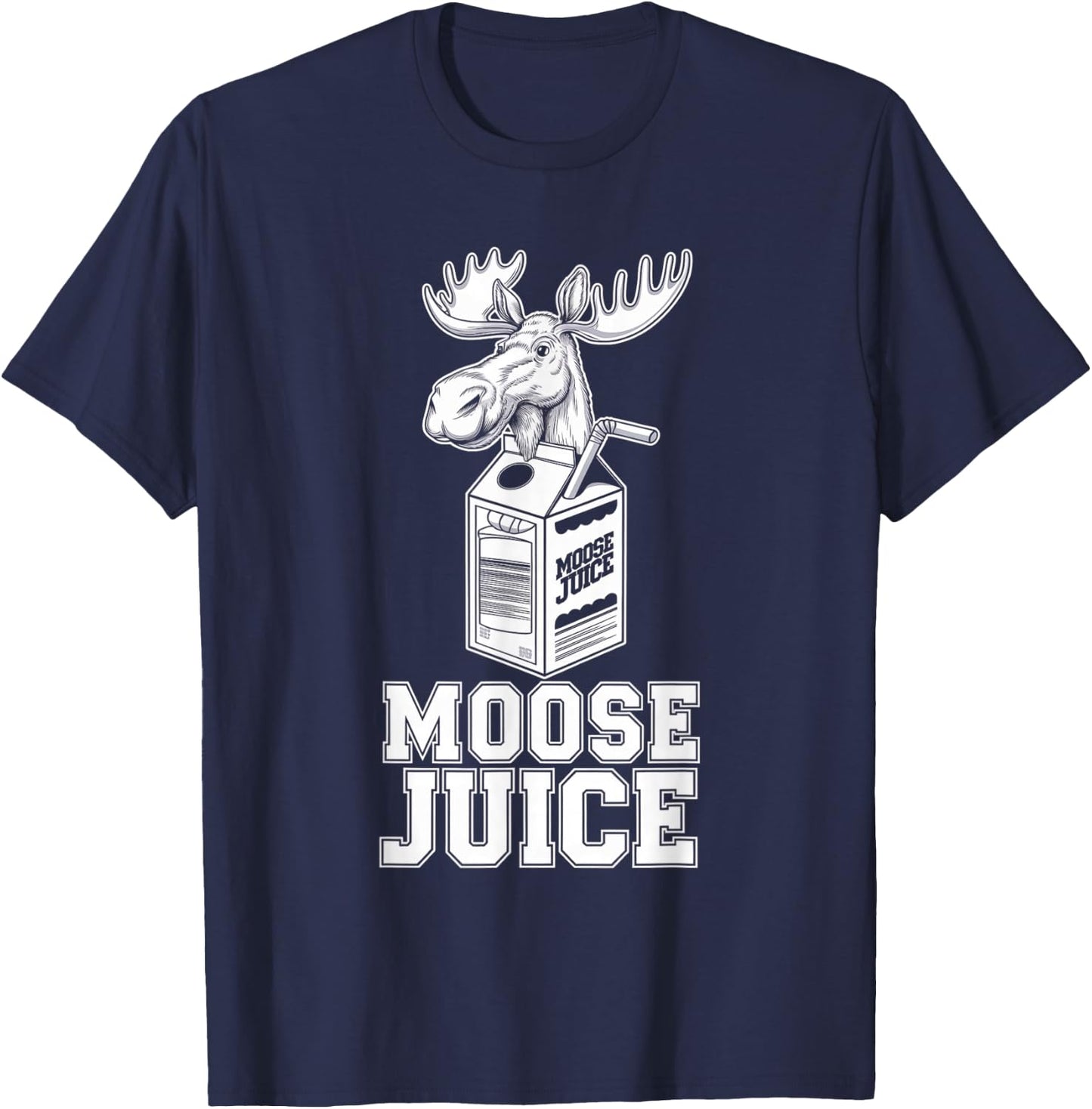 Funny Moose Drinking Moose Juice Cartoon T-Shirt - T-Shirt | Navy