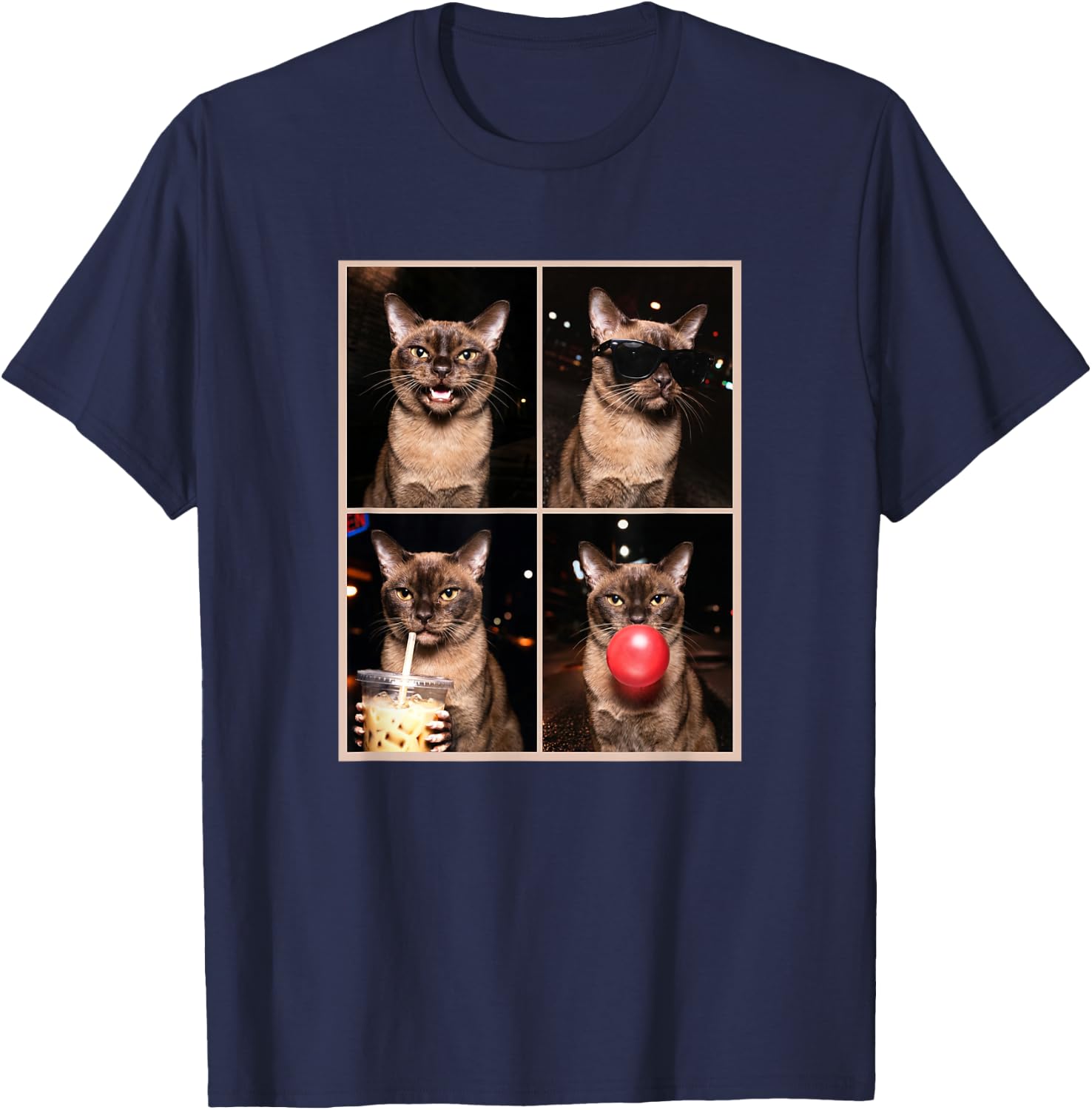 Funny Photo Booth Meme Burmese cat T-Shirt - T-Shirt | Navy