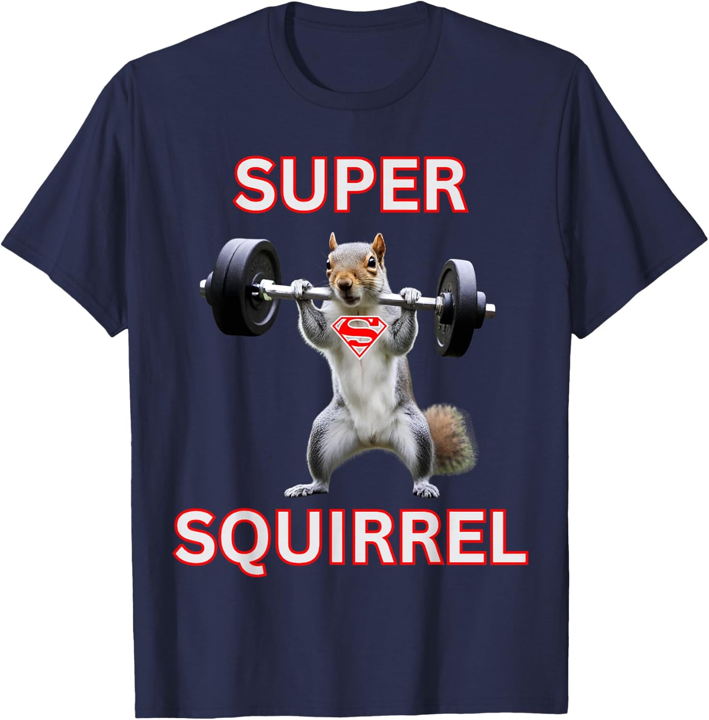 Super Squirrel Weightlifter Squirrel Superhero Costume T-Shirt - T-Shirt | Navy