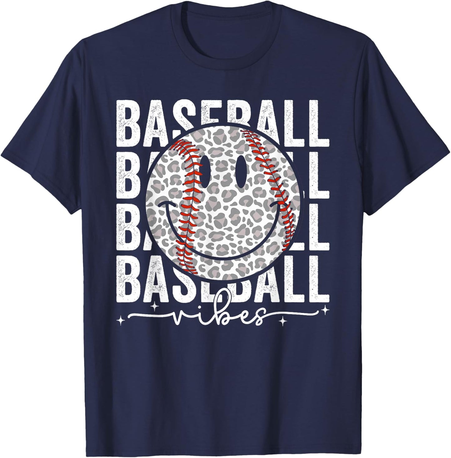 Funny Leopard Baseball Vibes Game Day Softball Life Mom T-Shirt - T-Shirt | Navy