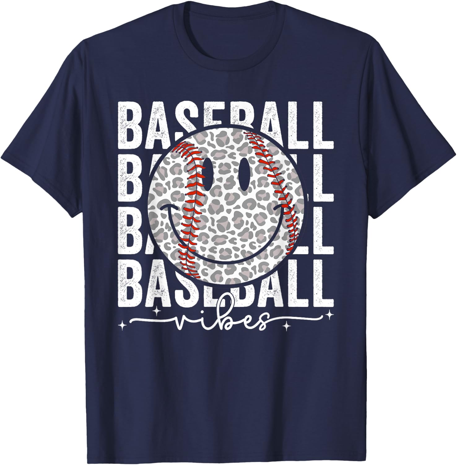 Funny Leopard Baseball Vibes Game Day Softball Life Mom T-Shirt - T-Shirt | Navy