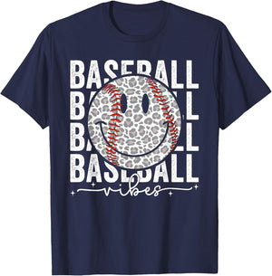 Funny Leopard Baseball Vibes Game Day Softball Life Mom T-Shirt - T-Shirt | Navy