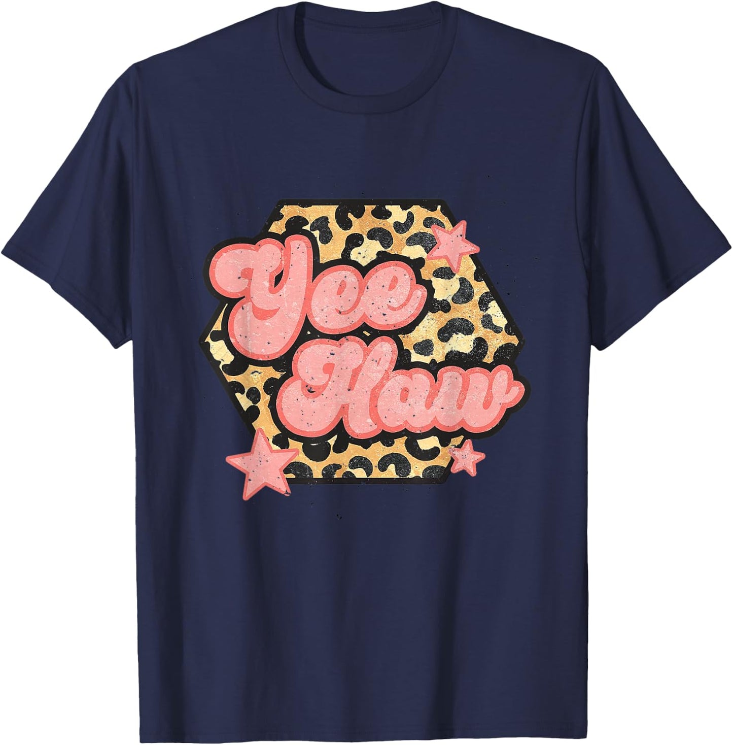 Yee Haw Howdy Rodeo Western Country Yeehaw Cowgirl Leopard T-Shirt - T-Shirt | Navy