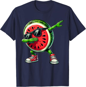 Dabbing Watermelon Funny Melons with Fruit Motif , black T-Shirt - T-Shirt | Navy