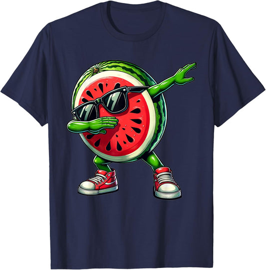 Dabbing Watermelon Funny Melons with Fruit Motif , black T-Shirt - T-Shirt | Navy