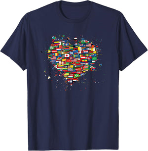 Flags of The Countries of The World International Heart T-Shirt - T-Shirt | Navy