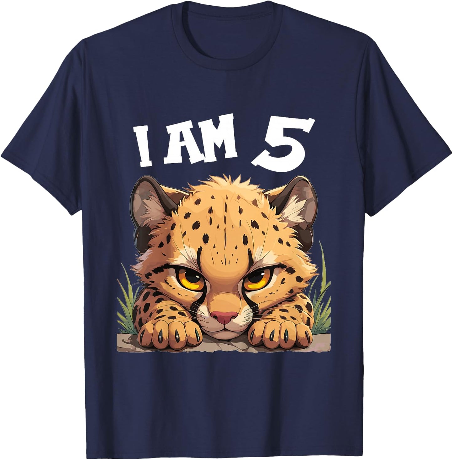 5 Years old 5 birthday Cheetahs Boy Girl Cheetah T-Shirt - T-Shirt | Navy